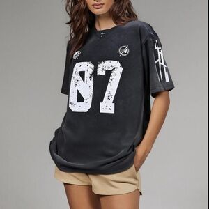 Black Graphic T-Shirt with White Numbers